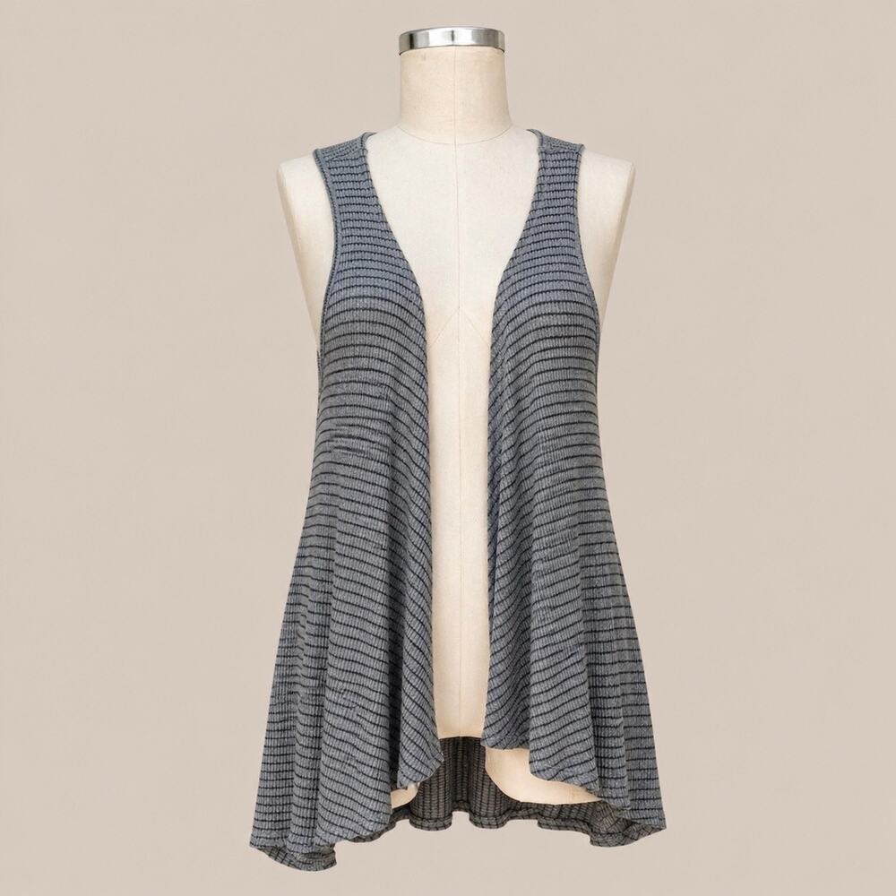 Vintage Y2K Nu Label Gray Striped Ruffle Boho Vest